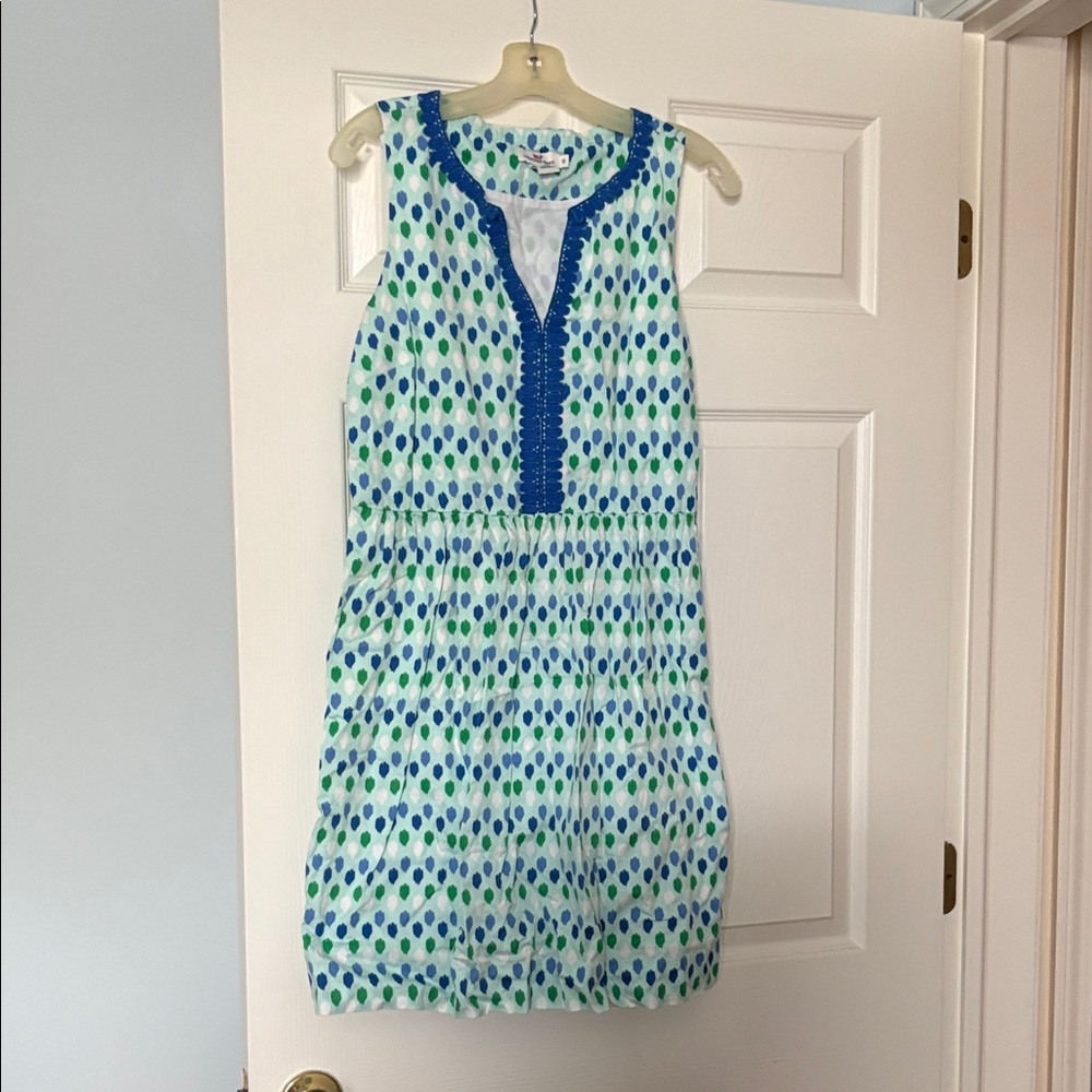 Vineyard Vines Blue, Green & White Cotton Dress with Whale Logo